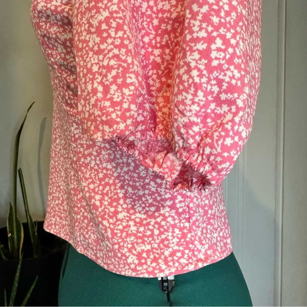 Abercrombie & Fitch Pink Floral Sweetheart Puff Sleeve Top